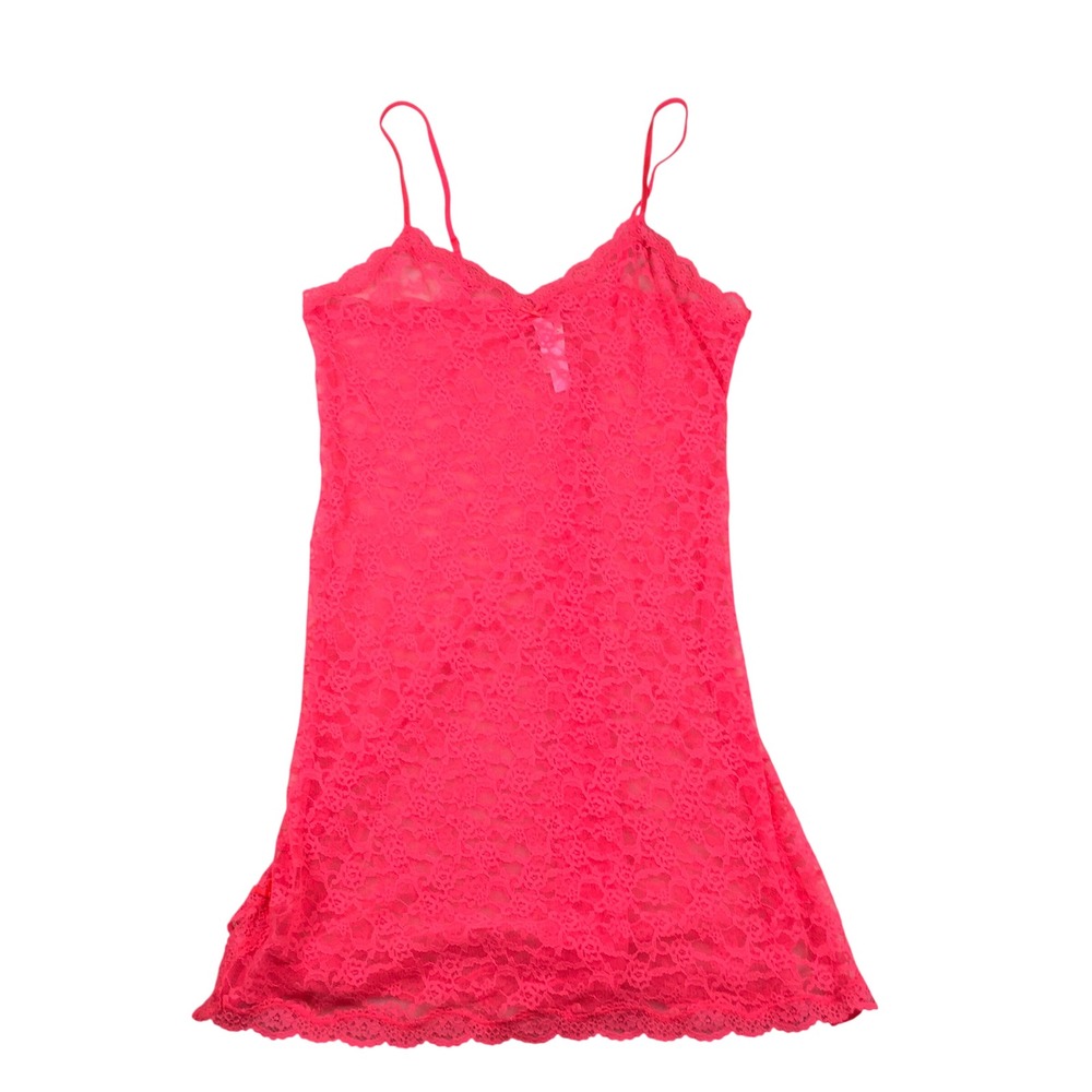 Victoria Secret‎ NWT Lace Negligee Teddy Slip Size L Hot Neon Pink